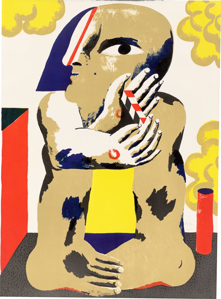 Auf diesem Bild ist das folgende Kunstwerk zu sehen: Horst Antes. „Männliche Figur mit Maßstab“. 1967.