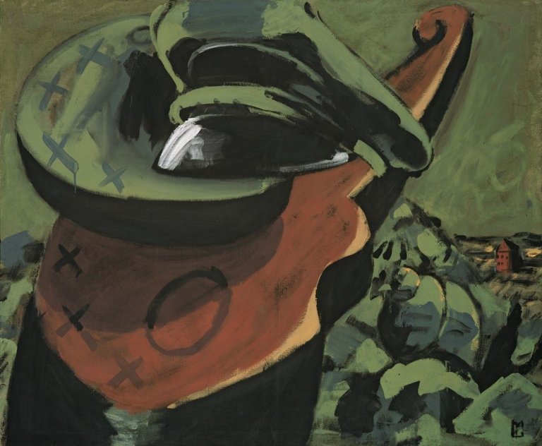 Auf diesem Bild ist das folgende Kunstwerk zu sehen: Markus Lüpertz. Arrangement für eine Mütze. 1973.