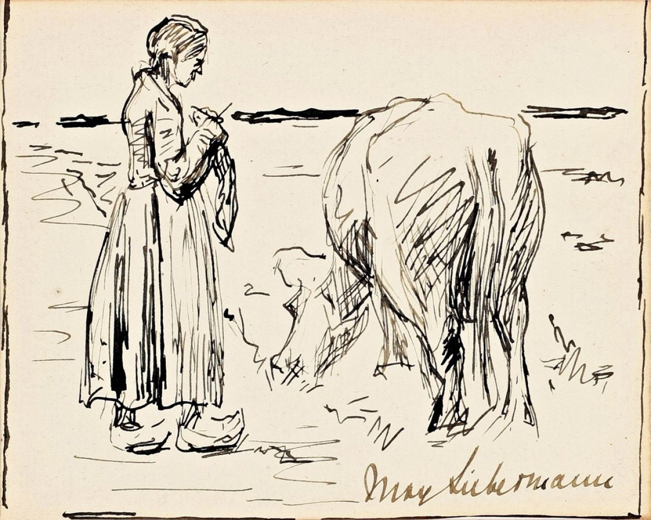 This picture shows the following artwork: Max Liebermann. Strickende Kuhhirtin. Circa 1910.