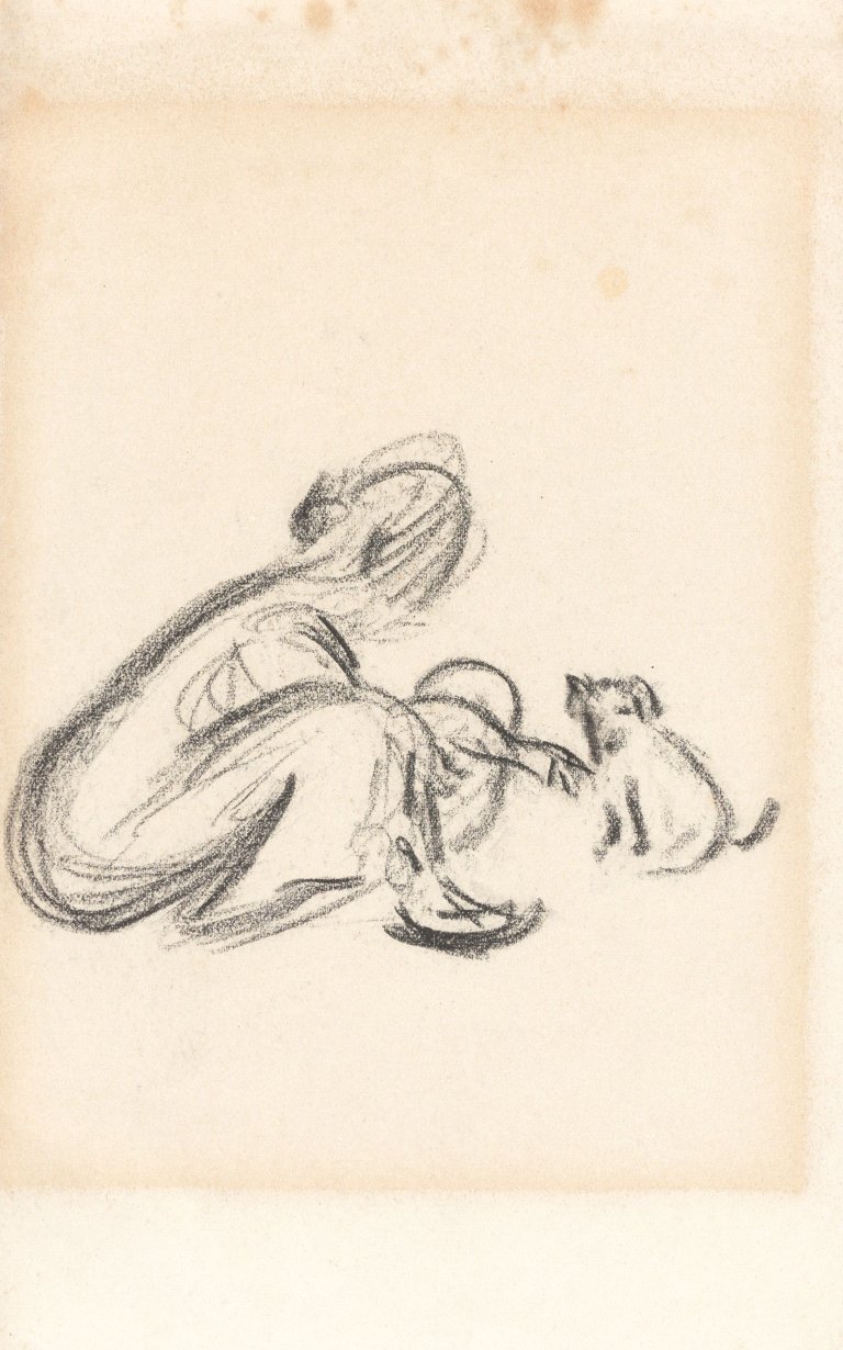 Auf diesem Bild ist das folgende Kunstwerk zu sehen: Heinrich Zille. Sitzende mit kleinem Hund.