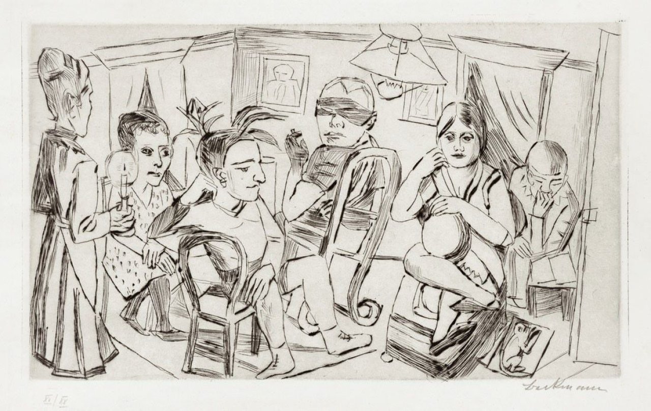 Auf diesem Bild ist das folgende Kunstwerk zu sehen: Max Beckmann. „Vor dem Maskenball“. 1923.