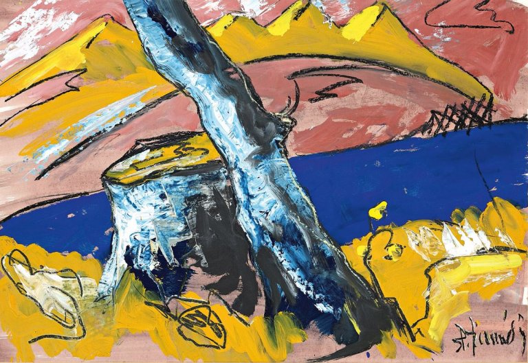 Auf diesem Bild ist das folgende Kunstwerk zu sehen: Bernd Zimmer. Baumstumpf. 1984.
