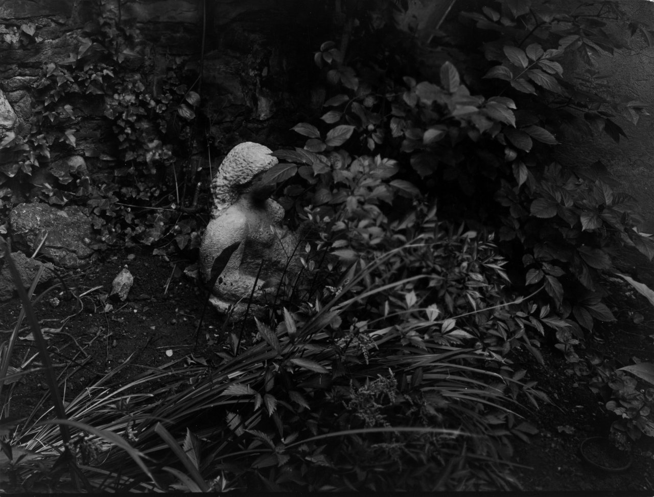 Auf diesem Bild ist das folgende Kunstwerk zu sehen: Josef Sudek. „Vergessene Skulptur“, aus dem Zyklus „Bei der Frau Bildhauerin“, 1953–57.