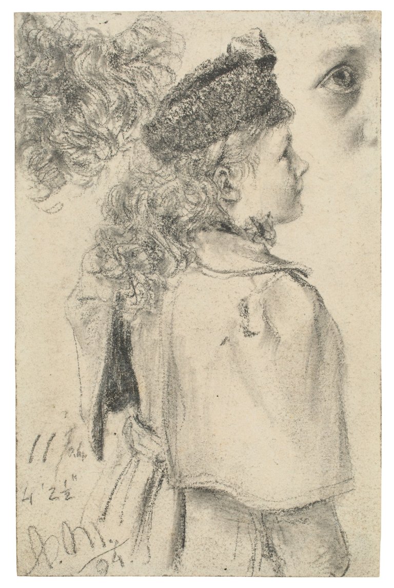 Auf diesem Bild ist das folgende Kunstwerk zu sehen: Adolph Menzel. Junges Mädchen im Profil mit Pelzkappe. 1894.