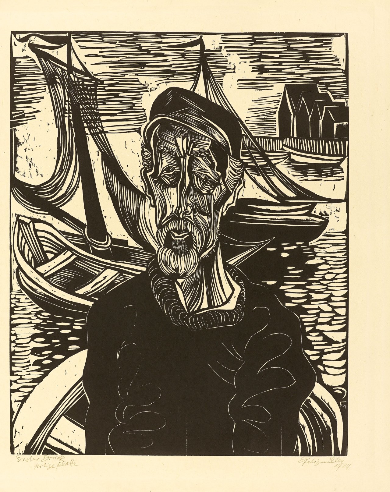 Auf diesem Bild ist das folgende Kunstwerk zu sehen: Conrad Felixmüller. „Fischer von Helgoland“. 1924.