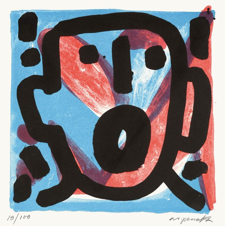 Auf diesem Bild ist das folgende Kunstwerk zu sehen: A.R. Penck. Aus: „Die Engel – Vier Kurz-Opern“. 1991.