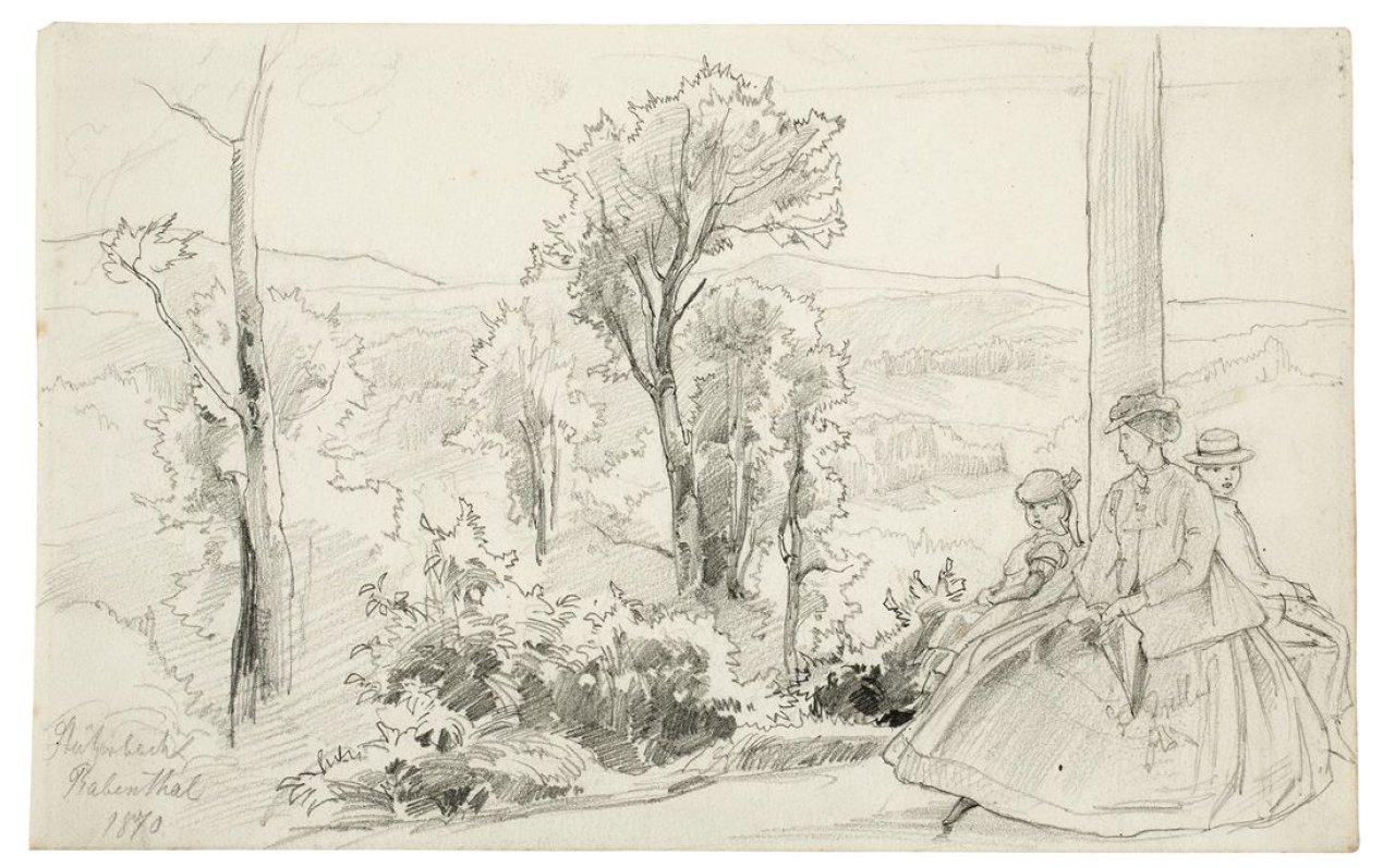 Catalog image of Landschaft mit Frau und zwei Kindern („Stützerbach Rabenthal“). 1870