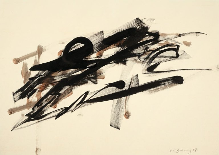 Auf diesem Bild ist das folgende Kunstwerk zu sehen: Peter Brüning. Abstrakte Komposition. 1958.