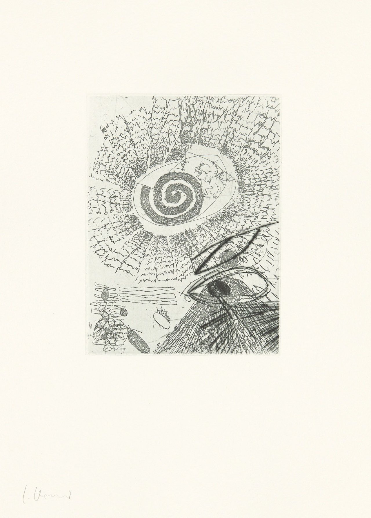 Auf diesem Bild ist das folgende Kunstwerk zu sehen: Carlfriedrich Claus. „Psychisches Feld“ / „Wort“ / „Verdrehung“. 1991.