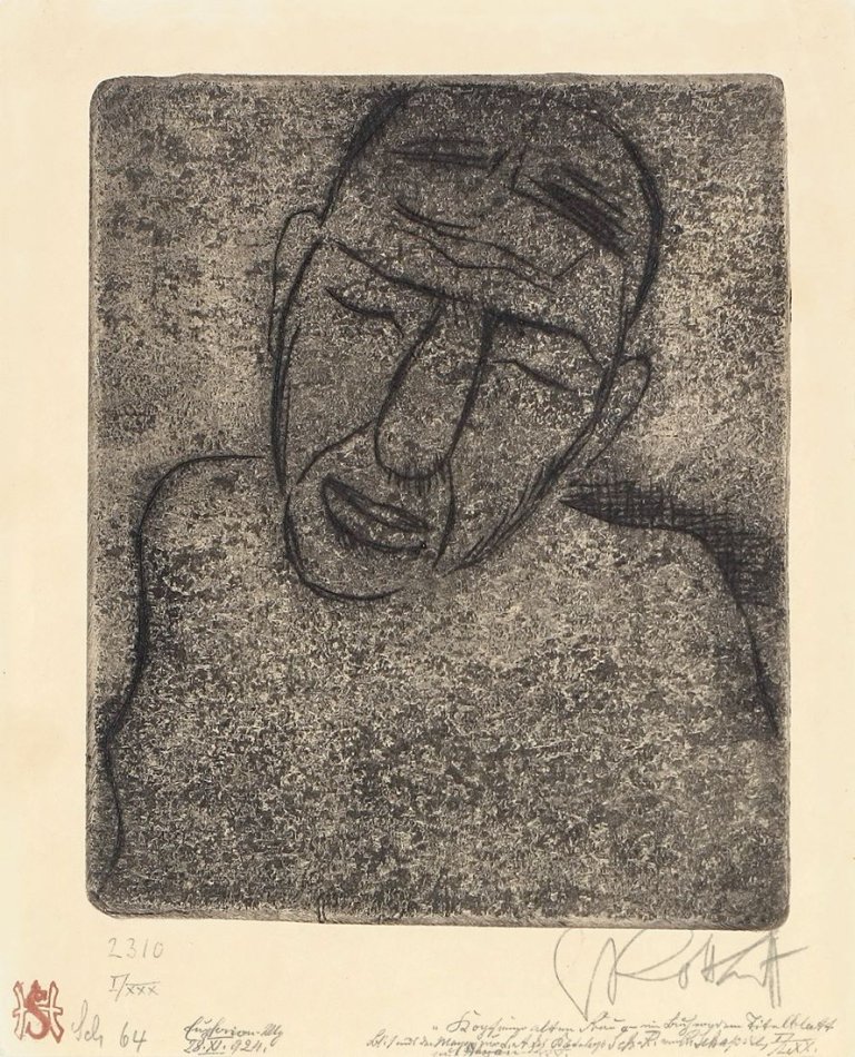 Auf diesem Bild ist das folgende Kunstwerk zu sehen: Karl Schmidt-Rottluff. „Kopf einer alten Frau“. 1923.