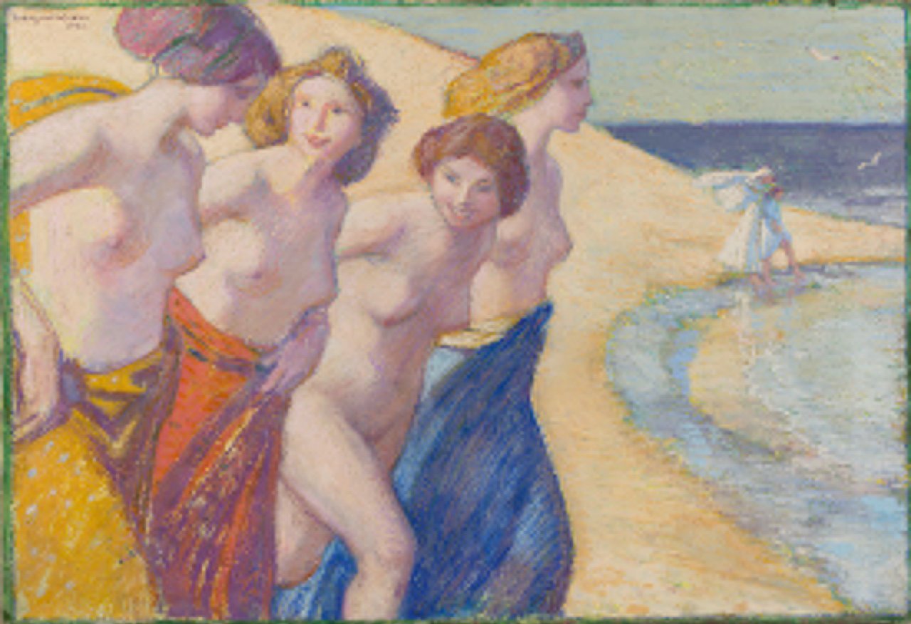 Auf diesem Bild ist das folgende Kunstwerk zu sehen: Ludwig von Hofmann. Frauen am Meer. 1908.
