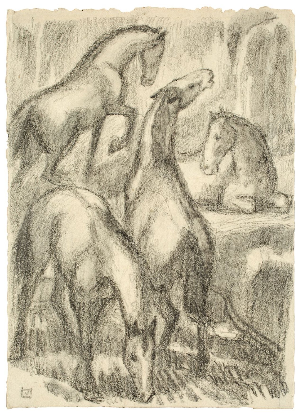 This picture shows the following artwork: Ludwig von Hofmann. Komposition mit vier Pferden.
