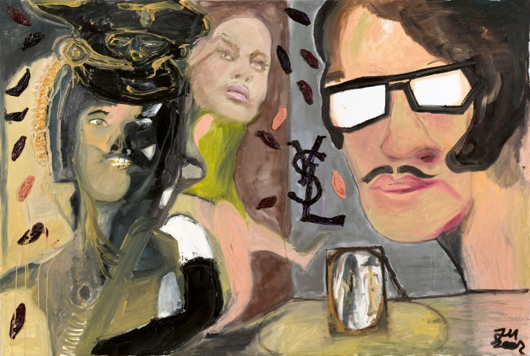 Auf diesem Bild ist das folgende Kunstwerk zu sehen: Jonathan Meese. „YSL. YSL“. 2002.