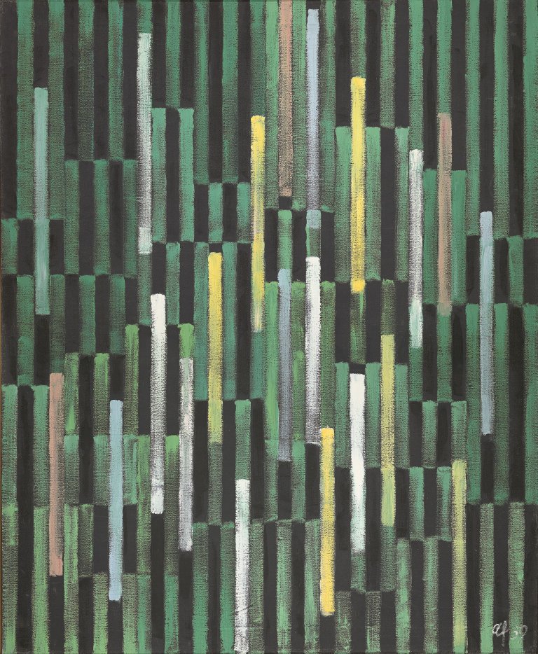 Auf diesem Bild ist das folgende Kunstwerk zu sehen: Adolf Fleischmann. „Composition #132“. 1959.