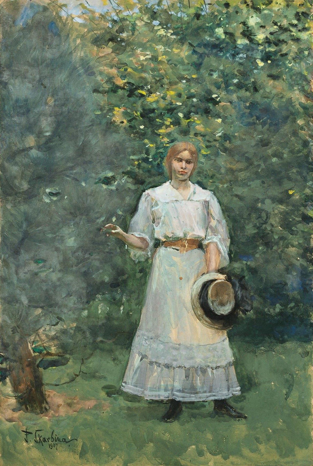 This picture shows the following artwork: Franz Skarbina. „Junges Mädchen im Garten“. 1907.