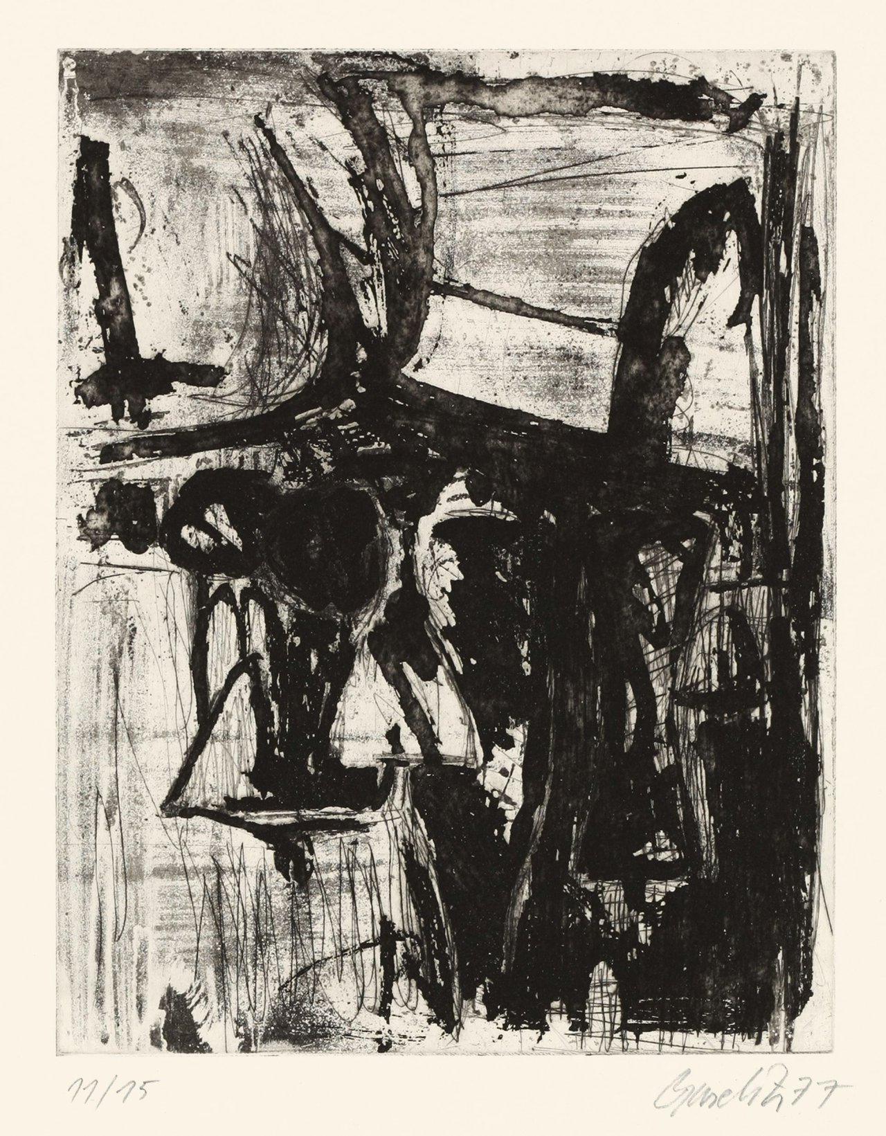 Auf diesem Bild ist das folgende Kunstwerk zu sehen: Georg Baselitz. „Ohne Titel“, aus: „Acht Stilleben“. 1977.
