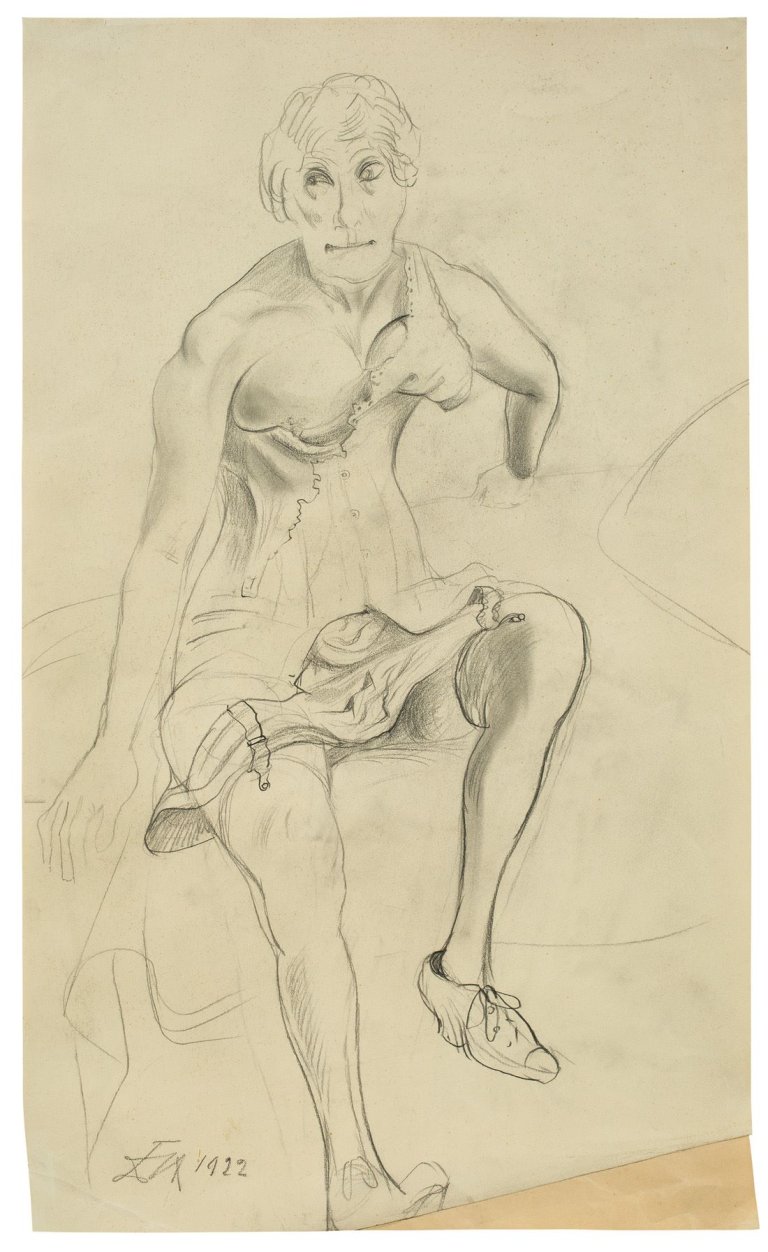 Auf diesem Bild ist das folgende Kunstwerk zu sehen: Otto Dix. „Frau mit Korsett“. 1922.