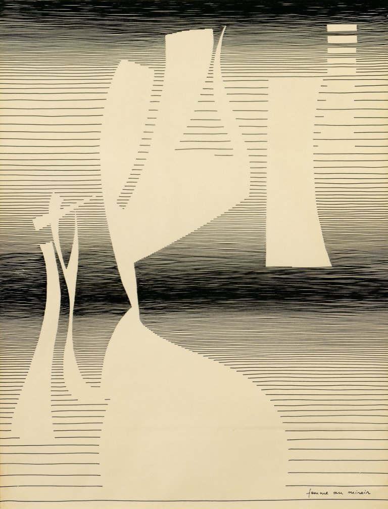 Auf diesem Bild ist das folgende Kunstwerk zu sehen: Michel  Seuphor. „Femme au miroir“. 1959.