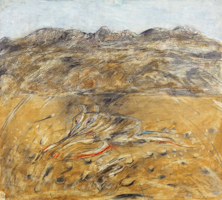 Auf diesem Bild ist das folgende Kunstwerk zu sehen: Herbert Kitzel. „Tier vor Landschaft II, Alfaz Del Pi“. 1975.
