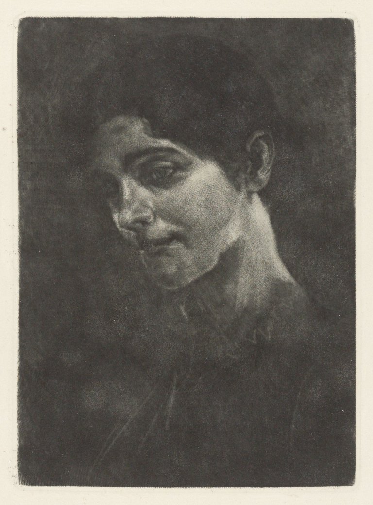 Auf diesem Bild ist das folgende Kunstwerk zu sehen: Max Klinger. Weiblicher Kopf / „Bildnis Geheimrat Professor Dr. Lamprecht“. 1915.