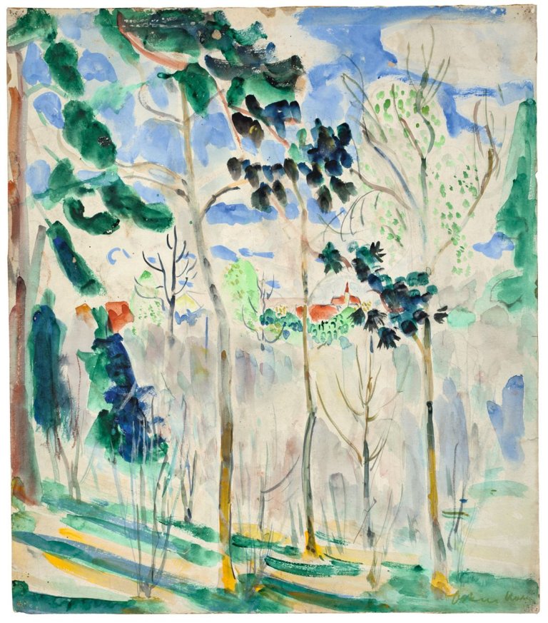 Auf diesem Bild ist das folgende Kunstwerk zu sehen: Oskar Moll. „Blick auf ein Dorf“. Um 1922.