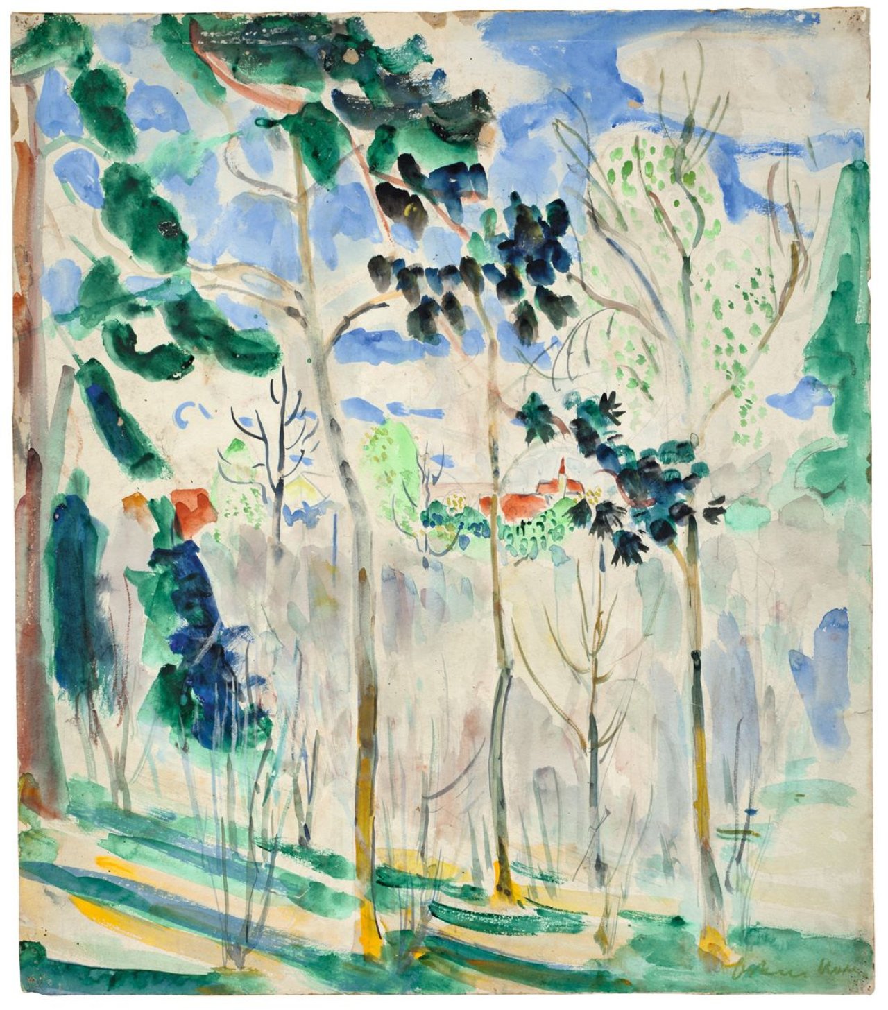 Auf diesem Bild ist das folgende Kunstwerk zu sehen: Oskar Moll. „Blick auf ein Dorf“. Um 1922.