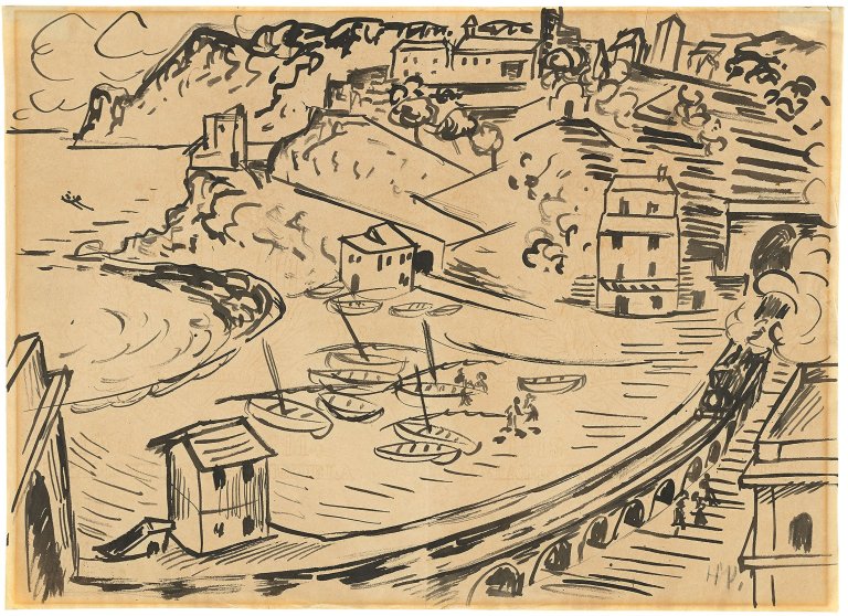 Auf diesem Bild ist das folgende Kunstwerk zu sehen: Max Pechstein. Monterosso al Mare. Um 1914.