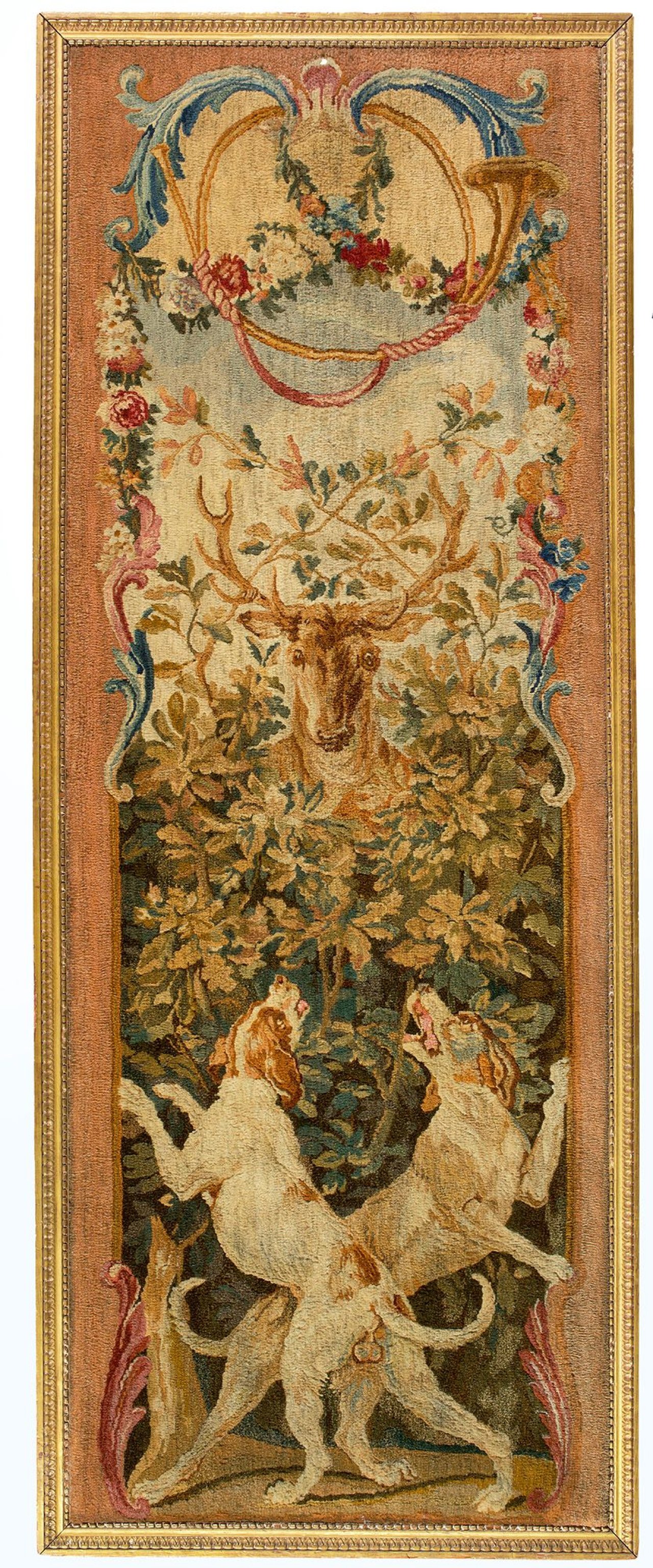 Auf diesem Bild ist das folgende Kunstwerk zu sehen:  Manufacture de la Savonnerie, Paris. Jagdpaneel – nach dem Entwurf von Alexandre François Desportes (1661–1743). Um 1735.