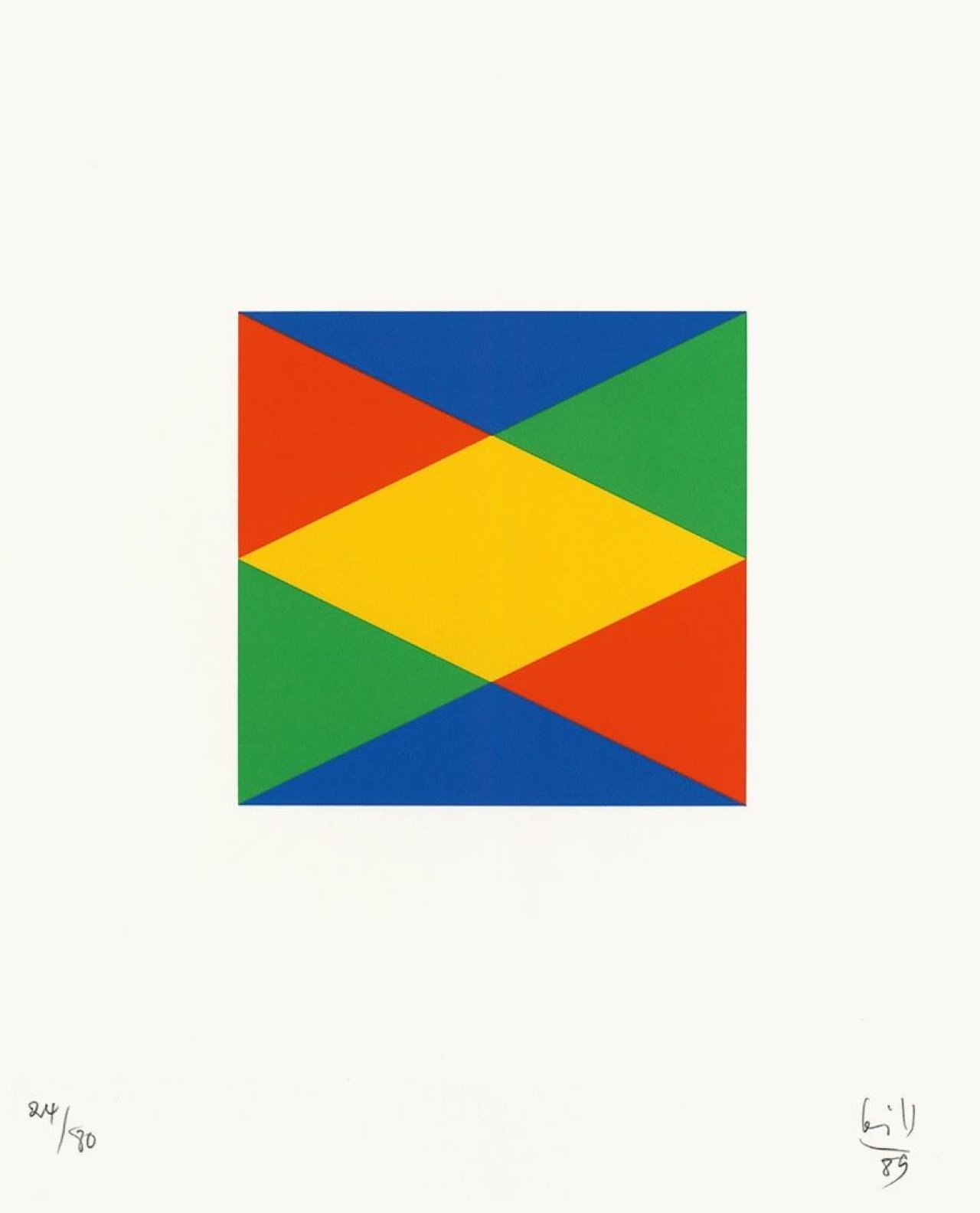 This picture shows the following artwork: Max Bill. „Vier quantengleiche Variationen - Aus Blau und Gelb wird Rot und Grün“. 1989.