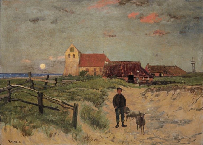 Auf diesem Bild ist das folgende Kunstwerk zu sehen: Walter Leistikow. Kind in den Dünen (Ostfriesland). Um 1890.