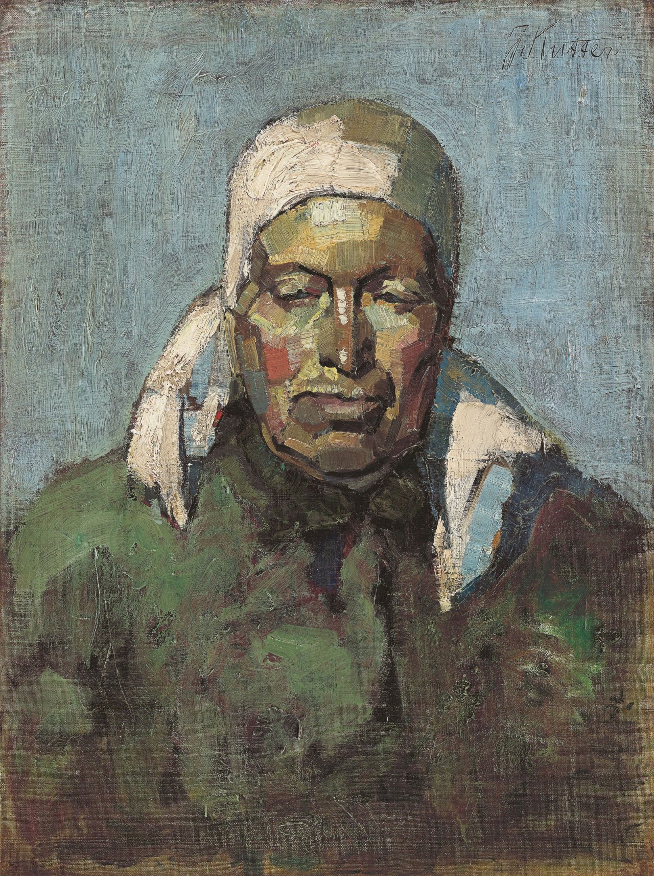 Auf diesem Bild ist das folgende Kunstwerk zu sehen: Joseph Kutter. Porträt einer Bäuerin. Um 1912/13.