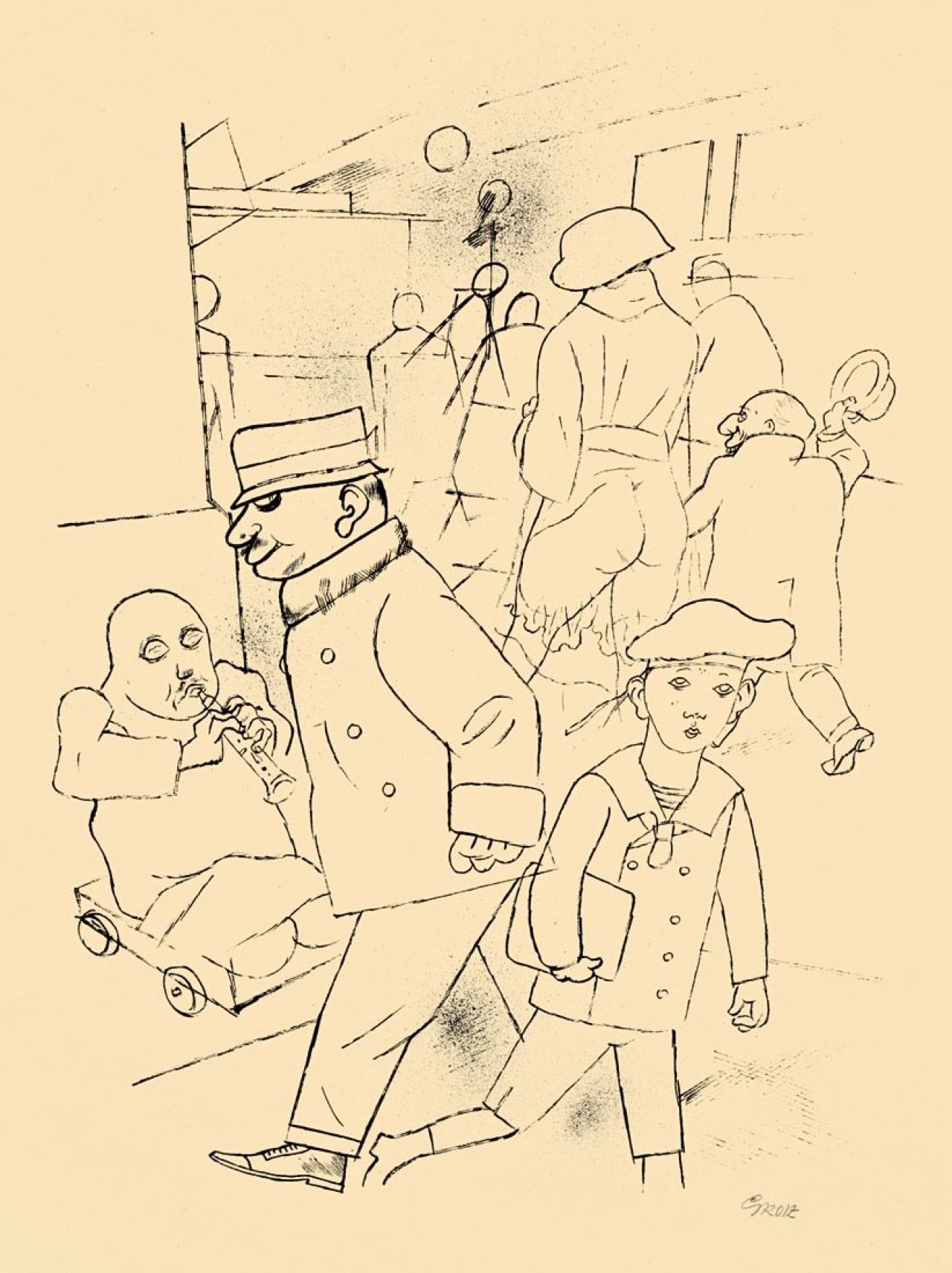 Auf diesem Bild ist das folgende Kunstwerk zu sehen: George Grosz. „Strassenecke“. 1922/23.