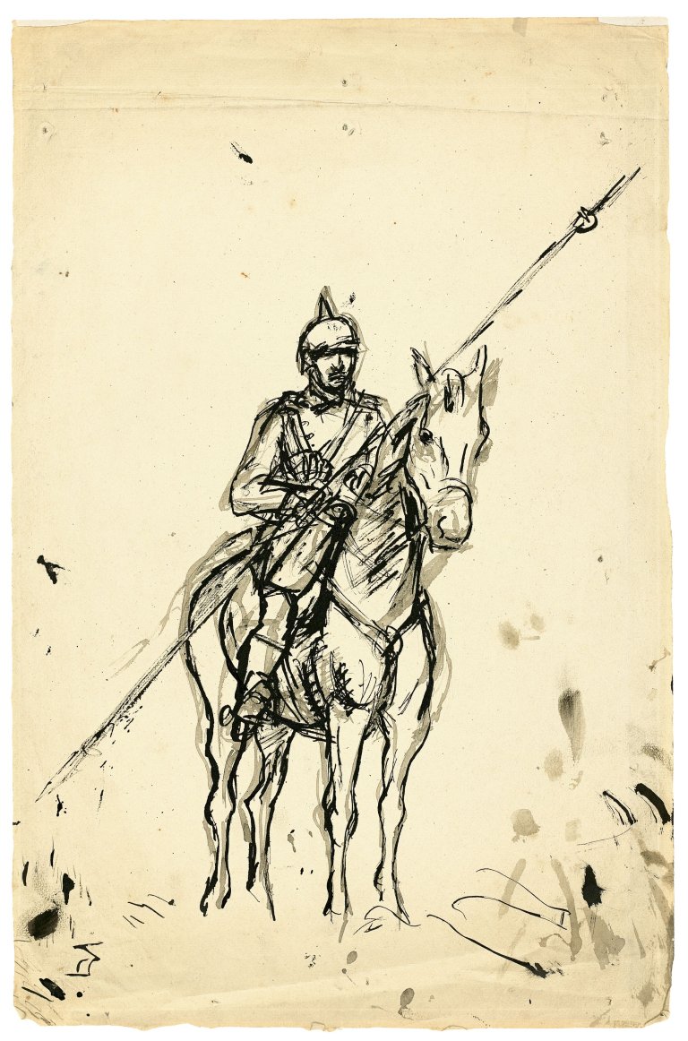 Auf diesem Bild ist das folgende Kunstwerk zu sehen: Max Beckmann. „Reiter mit Lanze“. 1915.