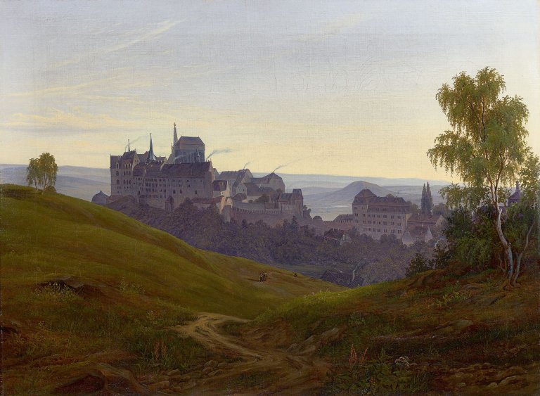 Auf diesem Bild ist das folgende Kunstwerk zu sehen: Johann Anton Castell. Die Albrechtsburg in Meißen. Um 1835.