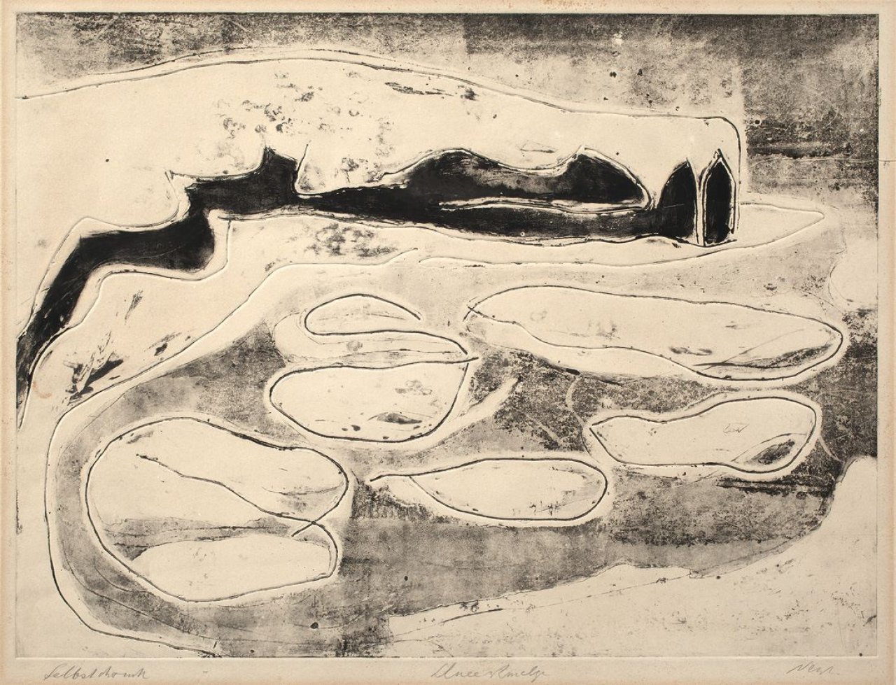 Auf diesem Bild ist das folgende Kunstwerk zu sehen: Rolf Nesch. „Schneeschmelze“. 1934.
