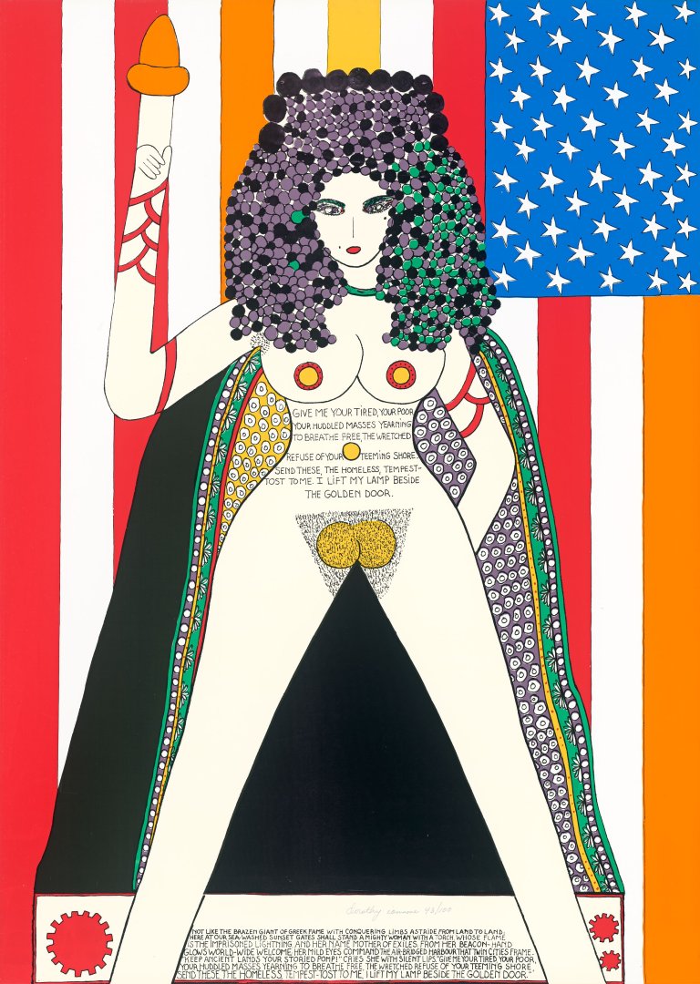 This picture shows the following artwork: Dorothy Iannone. ”I lift my lamp besides the golden door”. 1977.