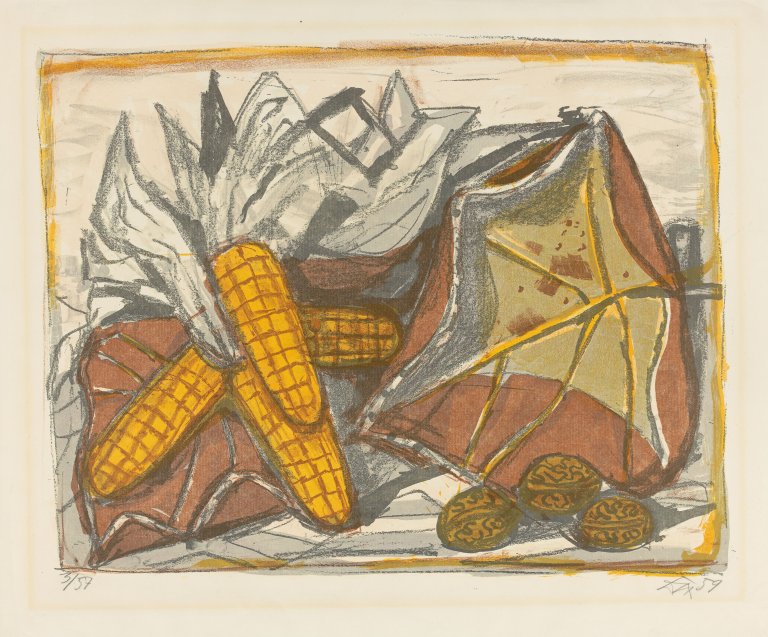 Auf diesem Bild ist das folgende Kunstwerk zu sehen: Otto Dix. „Stilleben mit Mais“. 1959.