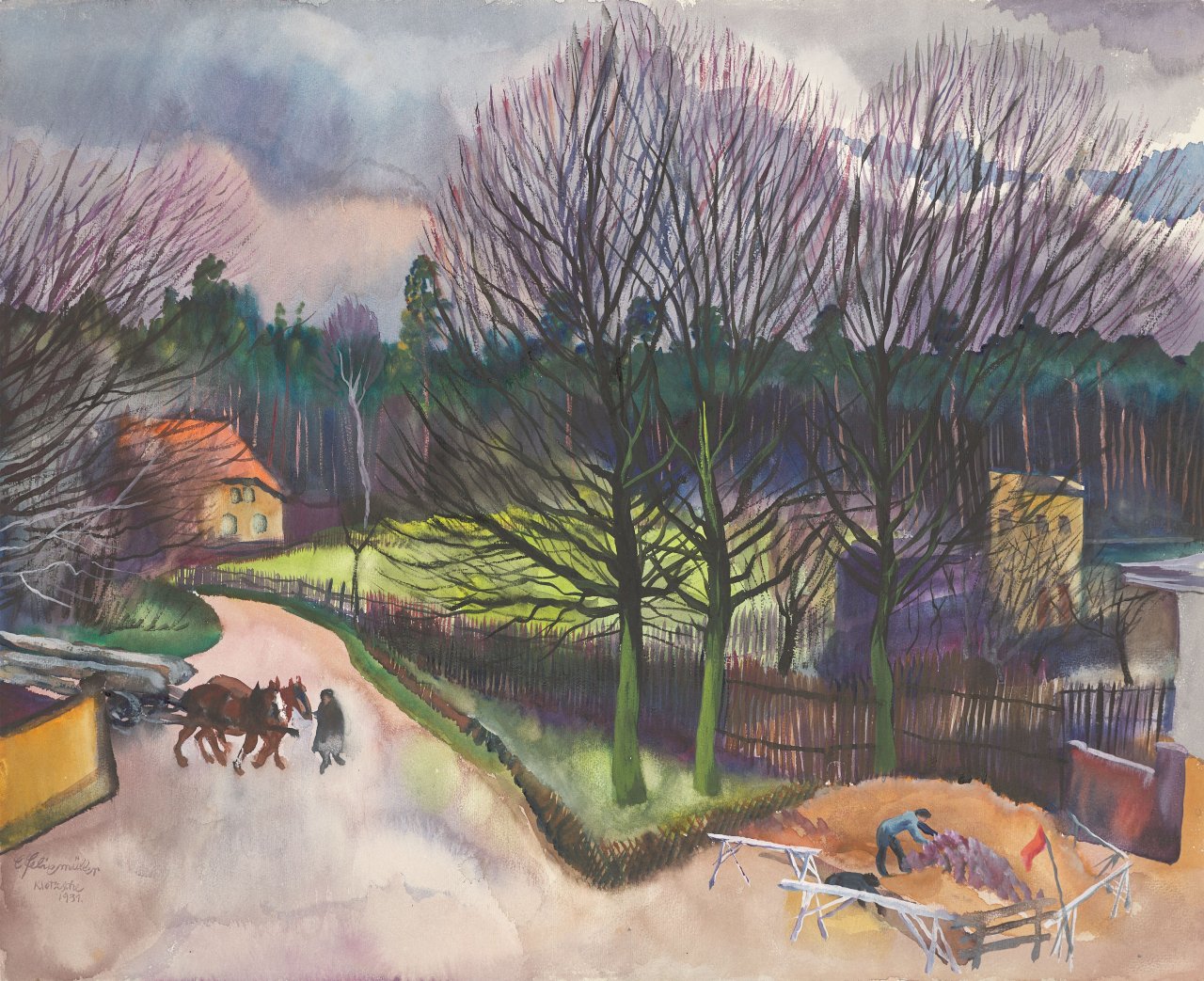 This picture shows the following artwork: Conrad Felixmüller. ”Klotzsche bei Dresden, Waldausfahrt”. 1931.