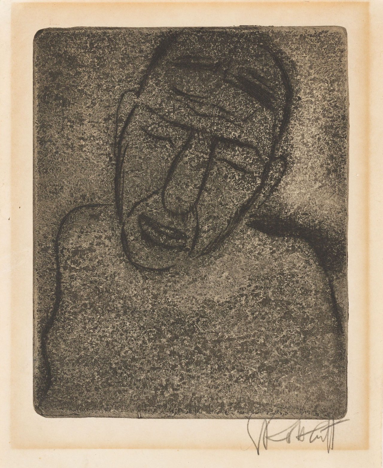 Auf diesem Bild ist das folgende Kunstwerk zu sehen: Karl Schmidt-Rottluff. „Kopf einer alten Frau“. 1923.