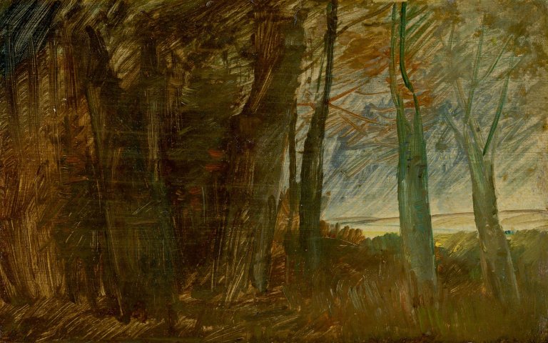 Auf diesem Bild ist das folgende Kunstwerk zu sehen: Wilhelm Busch. „Waldrandlandschaft“.