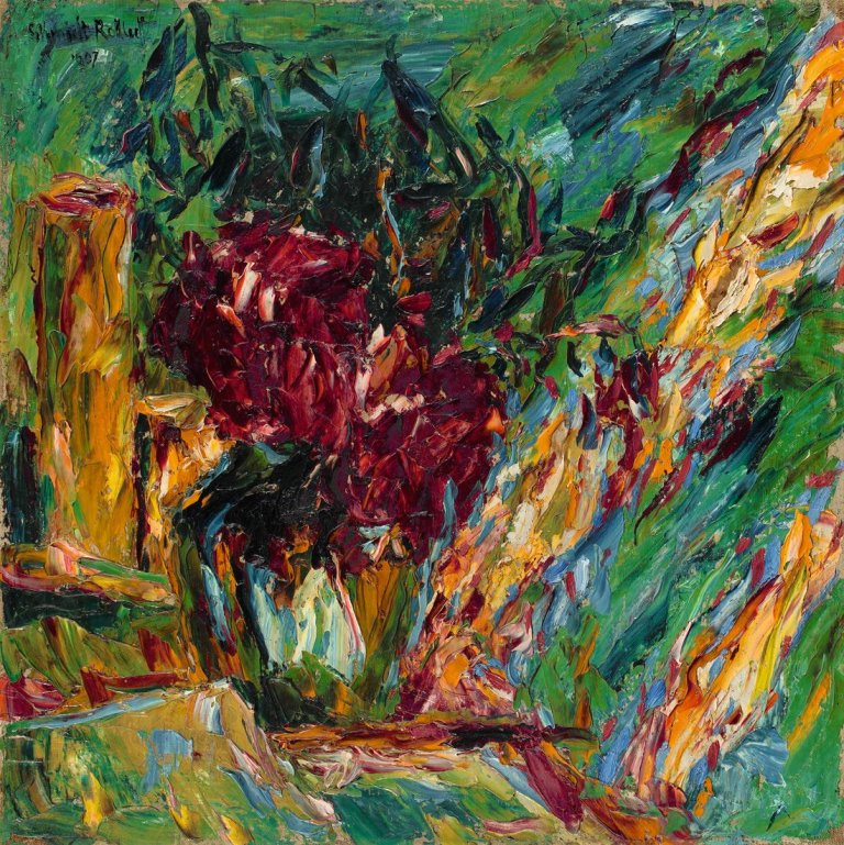 Auf diesem Bild ist das folgende Kunstwerk zu sehen: Karl Schmidt-Rottluff. „Vase mit Georginen“. 1907.