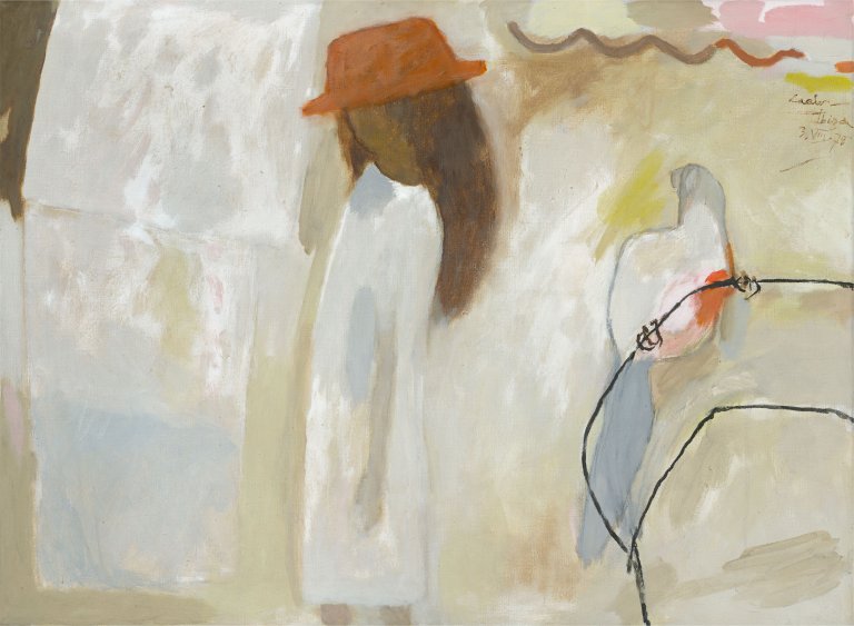 Auf diesem Bild ist das folgende Kunstwerk zu sehen: Hans Laabs. „MÄDCHEN UND PAPAGEI“. 1978.