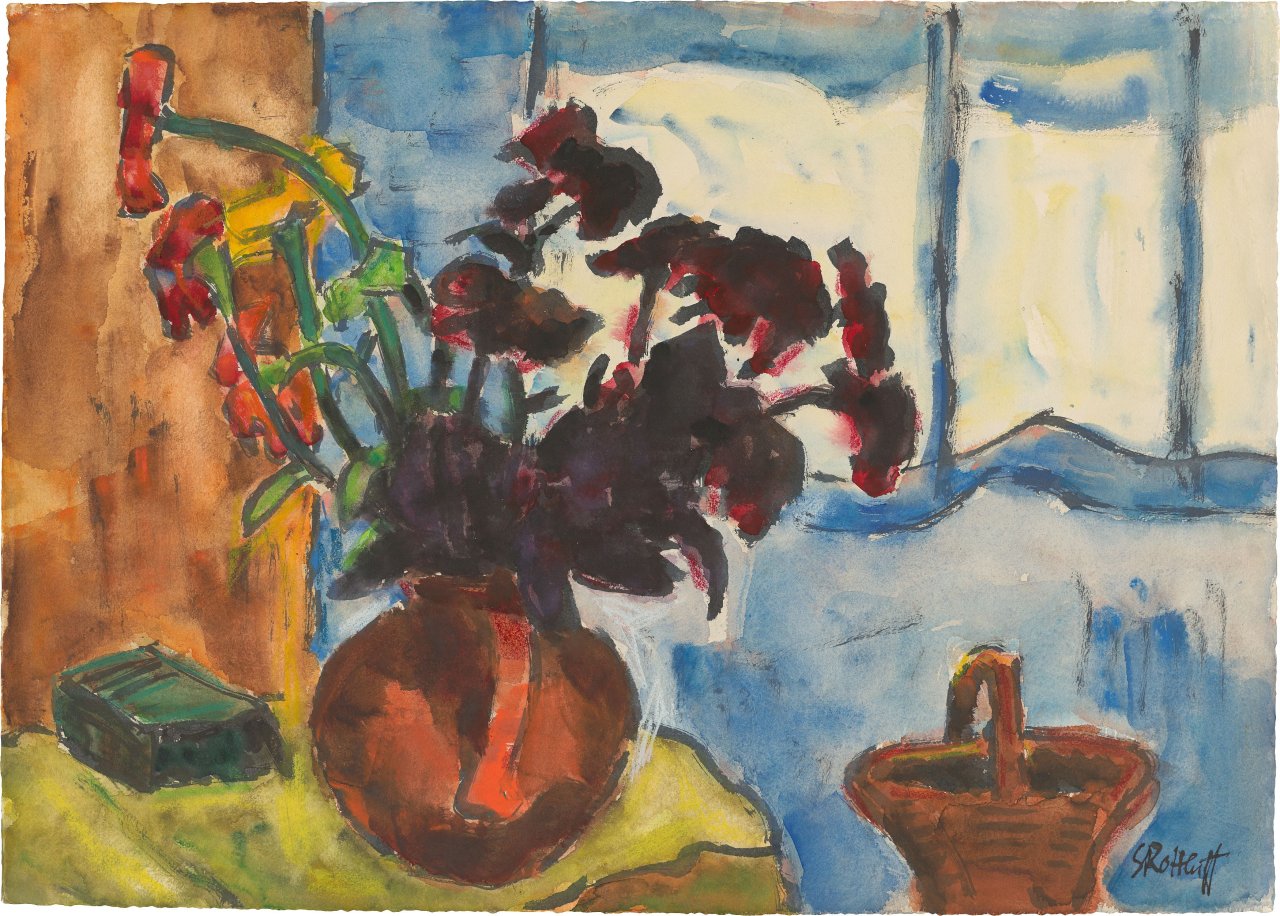 Auf diesem Bild ist das folgende Kunstwerk zu sehen: Karl Schmidt-Rottluff. Blumenstillleben. 1960er-Jahre.