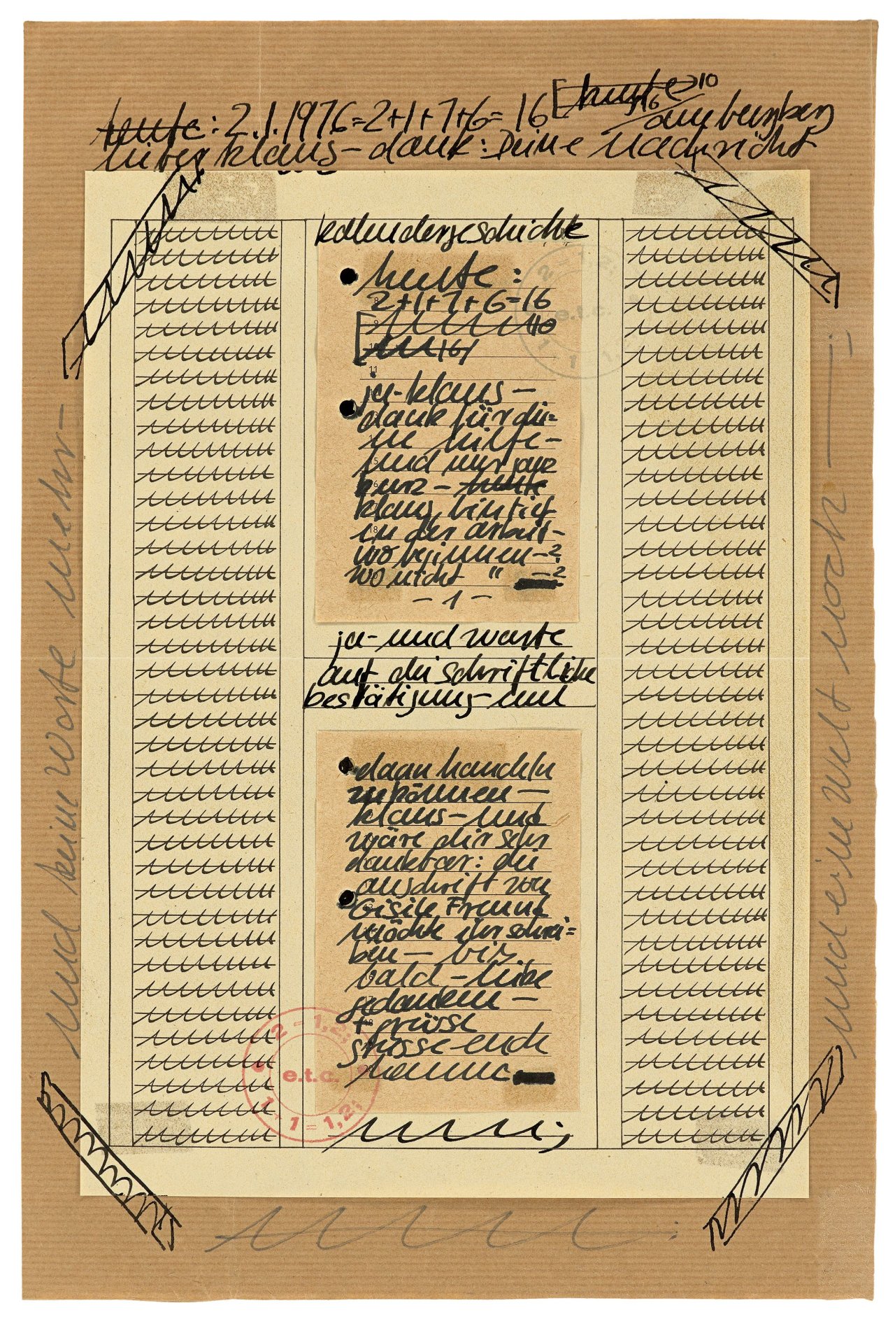 This picture shows the following artwork: Hanne Darboven. Autograph. 1976.
