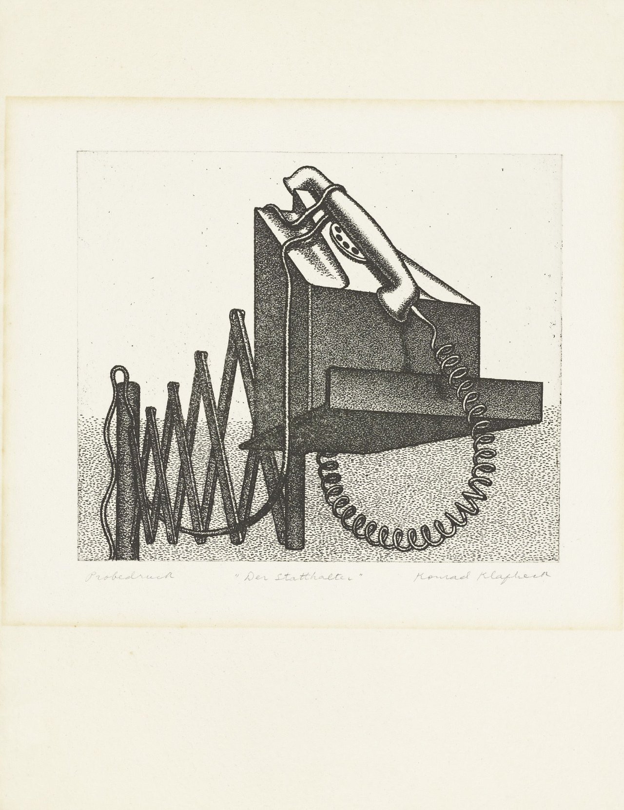 Auf diesem Bild ist das folgende Kunstwerk zu sehen: Konrad Klapheck. „Telephon („Der Statthalter“)“. 1975.