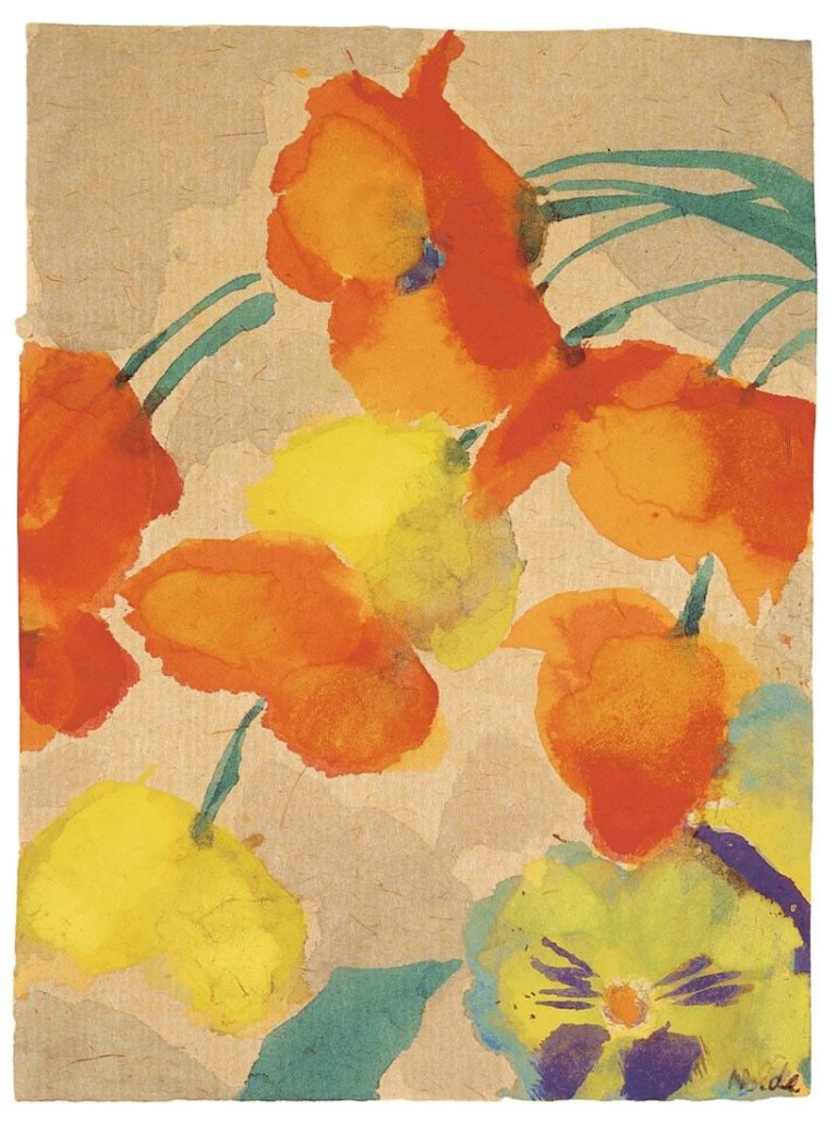 This picture shows the following artwork: Emil Nolde. „Mohn-Blüten und Stiefmütterchen“. Um 1946.
