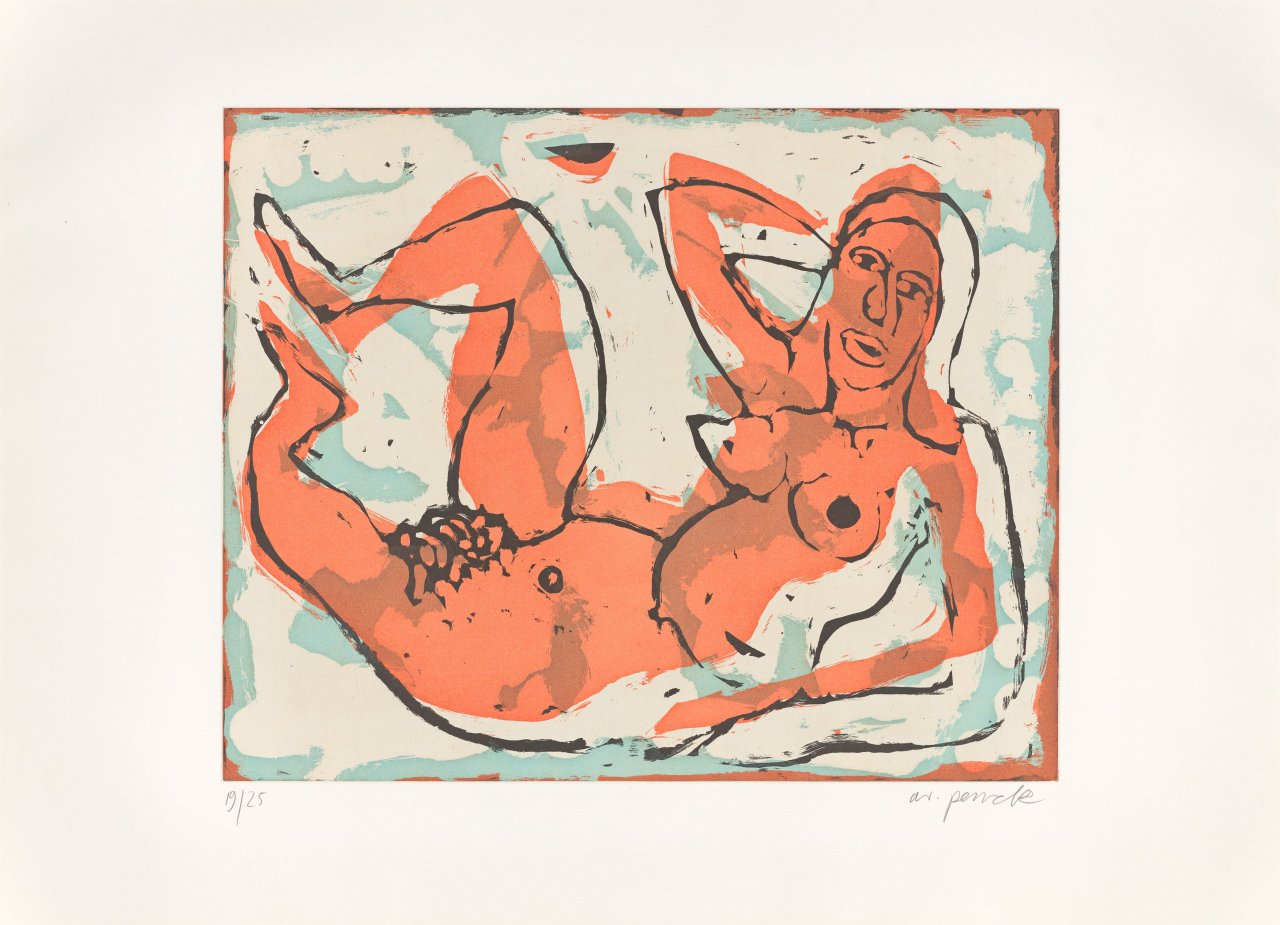 Auf diesem Bild ist das folgende Kunstwerk zu sehen: A.R. Penck. Liegender weiblicher Akt.