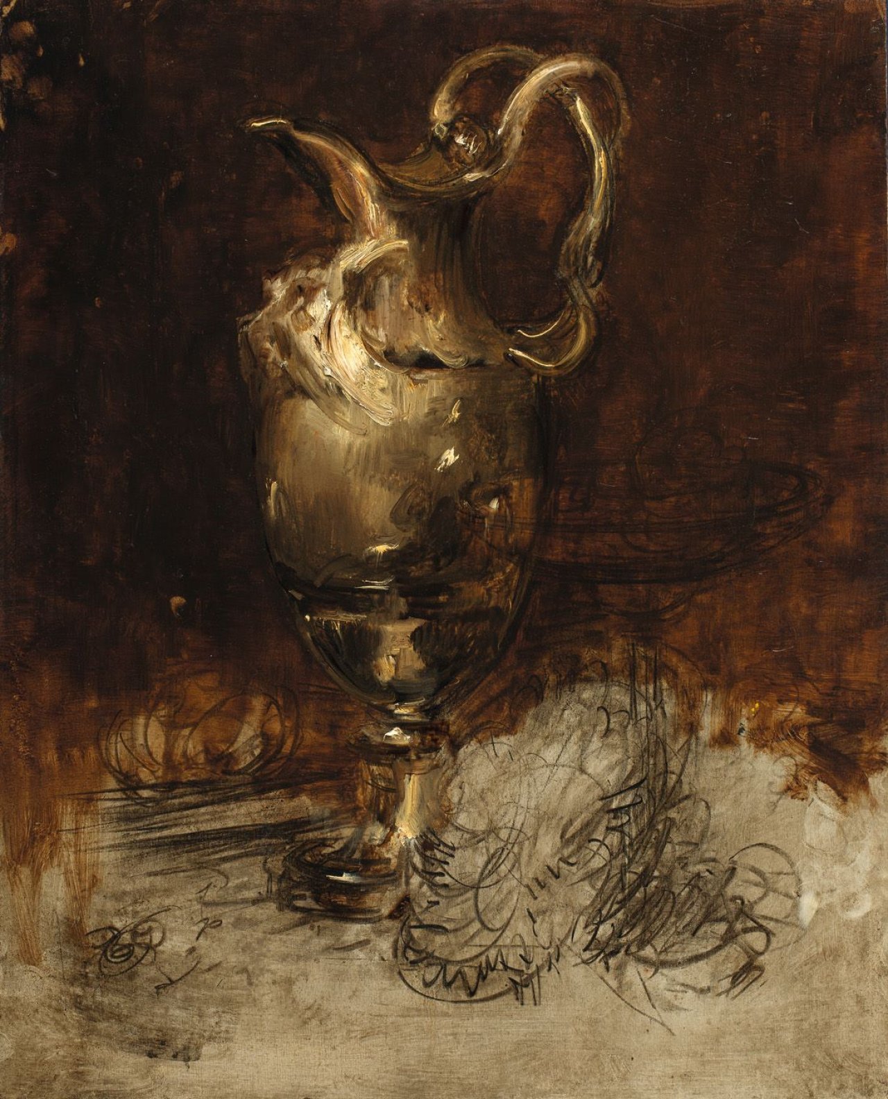 Auf diesem Bild ist das folgende Kunstwerk zu sehen: Antoine Vollon. Studie zu einem Silberkrug. Um 1880/83.