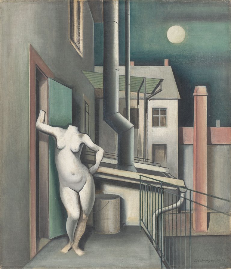 Auf diesem Bild ist das folgende Kunstwerk zu sehen: Rudolf Dischinger. „Hinterhaus-Balkon“. 1935.