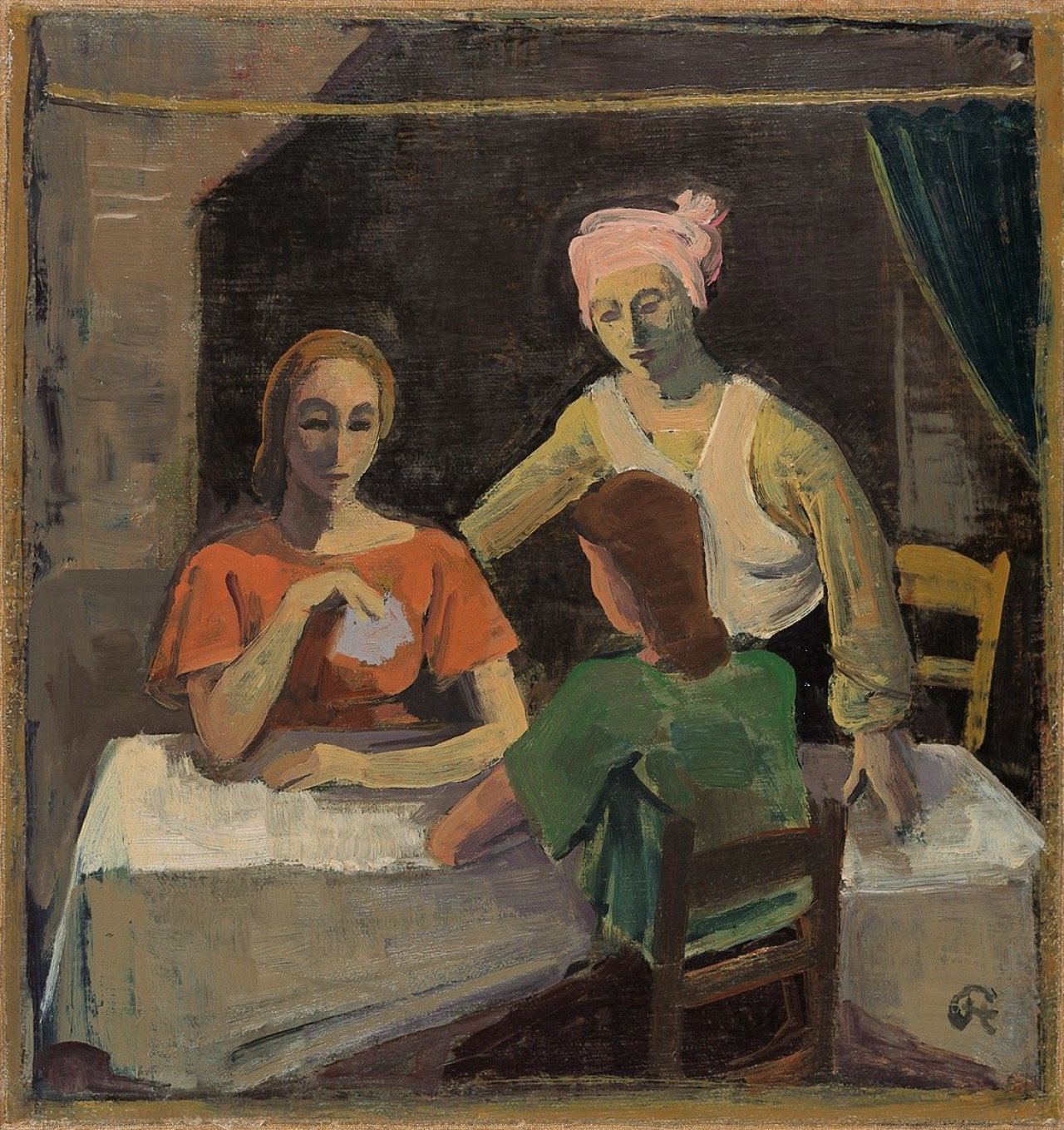 Auf diesem Bild ist das folgende Kunstwerk zu sehen: Karl Hofer. „Drei Mädchen am Tisch (Kartenspielerinnen)“. Um 1939.